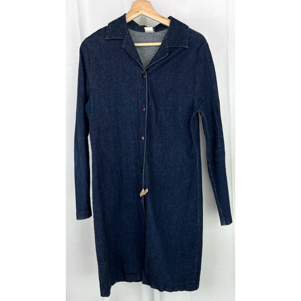 DILLY DALLY L Vintage Denim Button Front Shirt Dress Shirtdress Dark Blue USA